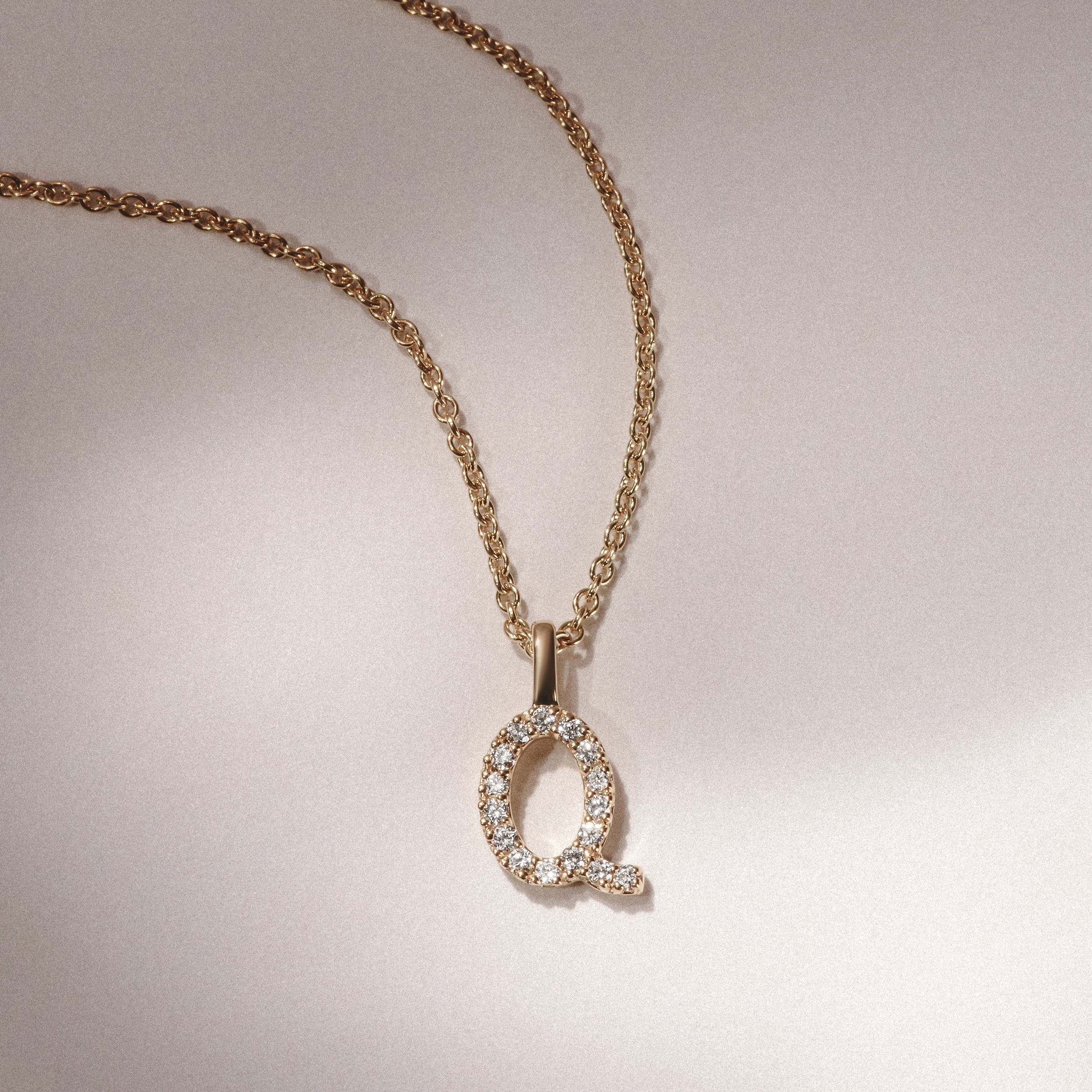 Love Letter Initial Q Lab Diamond Necklace set in 9K Yellow Gold